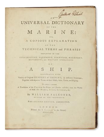 FALCONER, WILLIAM. A New Universal Dictionary of the Marine . . . Second Edition, Corrected.  1771